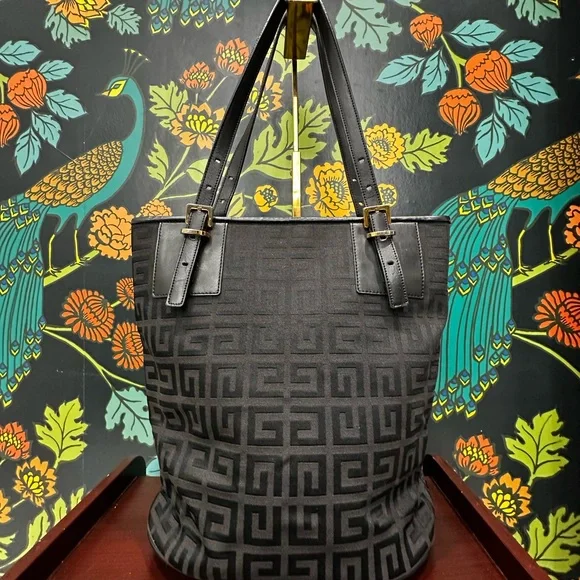 Givenchy Black Jacquard Logo Zip-Top Tote | Leather Trim | Gold Hardware - Picture 4 of 15